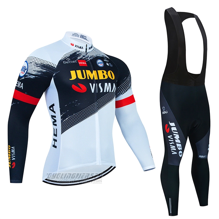 2023 Cycling Jersey Jumbo Visma Black White Long Sleeve and Bib Short